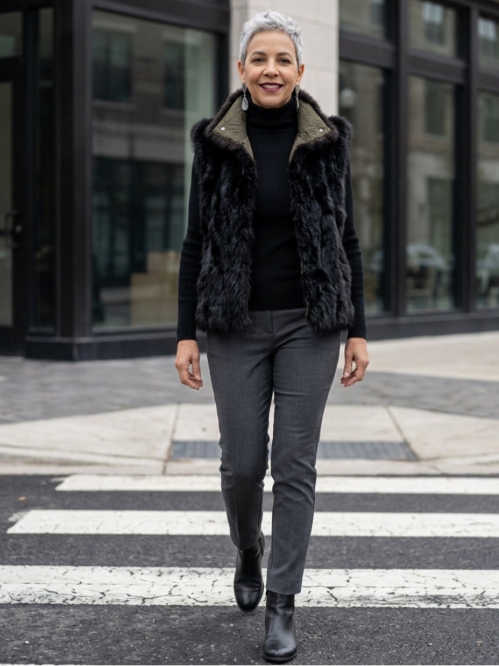 Vintage Alan Michaels Opossum Genuine Fur Winter Vest Black Brown Women’s L